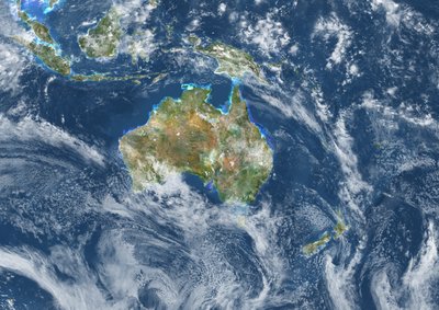 Oceania with Cloud Coverage, True Colour Satellite Image by Unknown